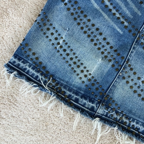 Vintage Evidence Metal Embellished Distressed High Waist Cutoff Denim Skirt W 30 - Picture 5 of 6